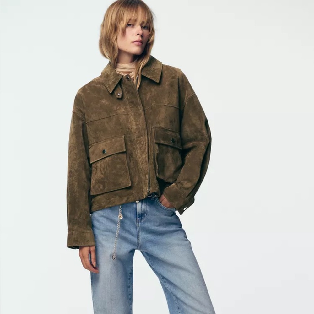 Zara 100% leather bomber jacket